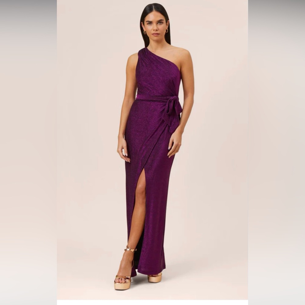 NWT Adrianna Papell Metallic One-Shoulder Long Gown, Perfect for Prom!
